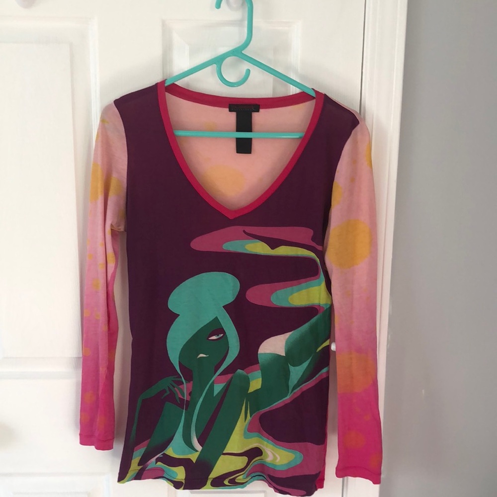 Colorful long sleeve cotton V-neck